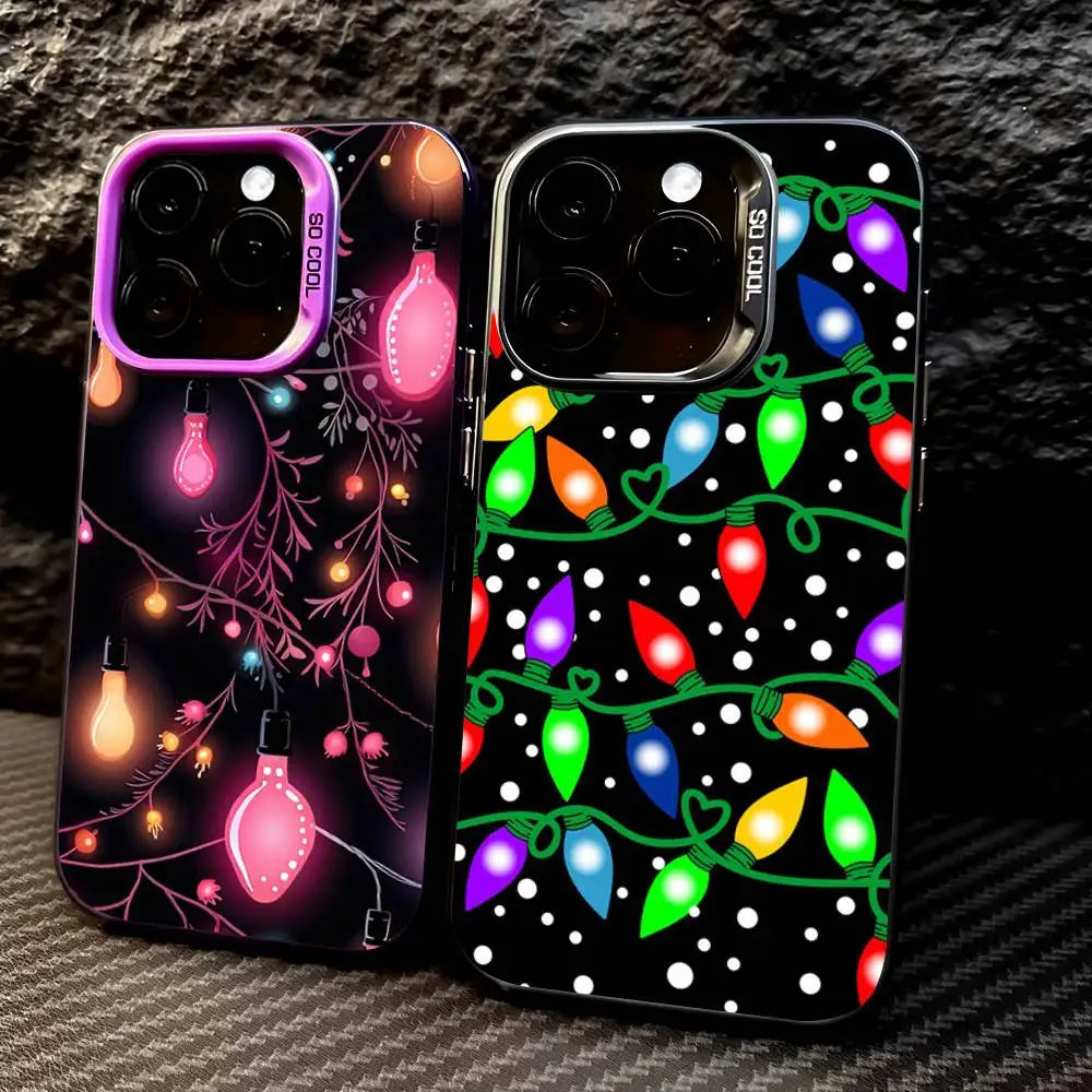 Christmas Lights Phone Case For iPhone 16 15 14 13 12 17 Pro Max Independent Metal Button Electroplating Mobile