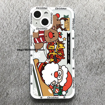 Cartoon New Year Christmas Phone Case For iPhone 13 12 11 14 15 16 17 Pro Max 16Plus 17AIR Cute elk santa Clear Soft bumper Case