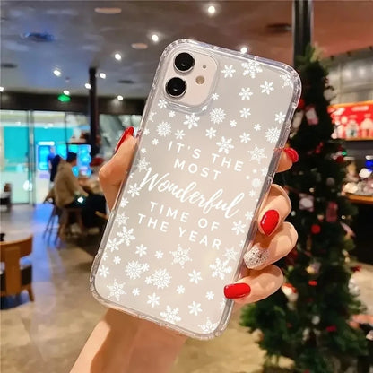 Christmas Cute Snowflakes Aesthetic Clear Phone Case Cover for iPhone 16 11 12 13 14 15 Pro Max XR XS X 7 8 Plus SE 3 2022 Cases