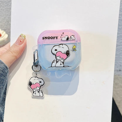 Earphone Case For Airpods 1 2 3 4 Pro 2 Cute Cartoon Peanut Snoopy Wireless Bluetooth Headset Protective Cover With Key Chain