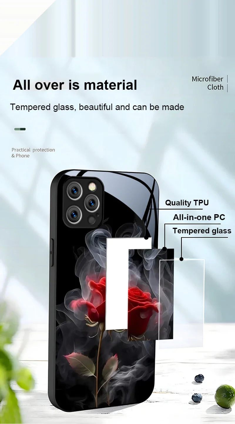 Suitable For [iPhone 11 12 13 14 15 16 Pro Max Plus Mini] Glass Phone Case Cover,Protect Soft Cover Cases