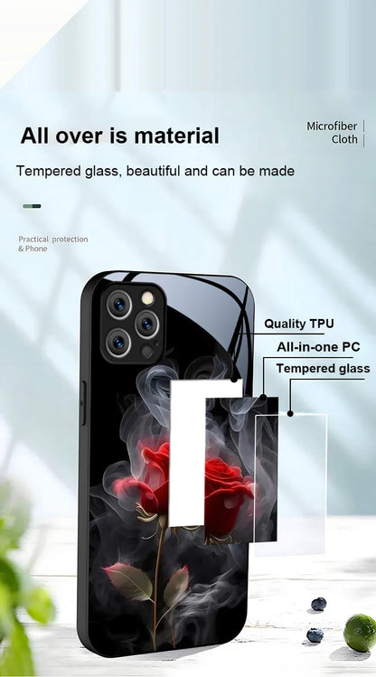 Suitable For [iPhone 11 12 13 14 15 16 Pro Max Plus Mini] Glass Phone Case Cover,Protect Soft Cover Cases