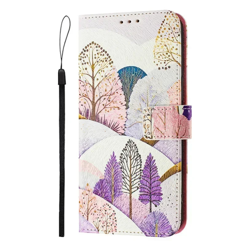 13 Leather Phone Case For iPhone 13 12 Mini 11 Pro 13Pro 12Pro Max 11Pro Coque Flip Cover Wallet Magnetic Painted Cases Cat Bear