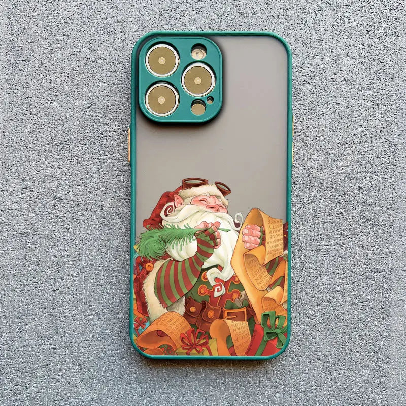 Luxury Cartoon Christmas Phone Cases for IPhone 11 12 13 Mini Pro Max 14 15 16 Pro Max Plus XS XR X Simple Santa Shockproof Case