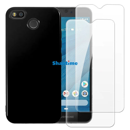 Soft Case + 2 Pack Tempered Glass Screen Protectors for Fairphone 3, 3+, 3 Plus, 3 Pro Full-Body Protection