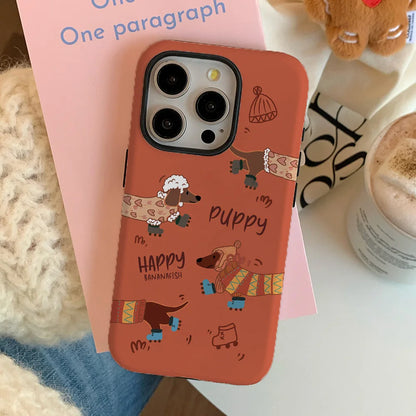 Orange Christmas Sausage Dog Phone Case for IPHONE 16 PRO MAX 14 13 12 11 PRO 15 Plus Acrylic TPU Two in One Mobile Phone Cases