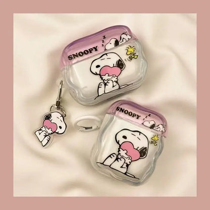 Earphone Case For Airpods 1 2 3 4 Pro 2 Cute Cartoon Peanut Snoopy Wireless Bluetooth Headset Protective Cover With Key Chain