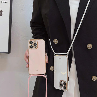 Crossbody lanyard Plating Phone Case For Nothing Phone 2 Soft TPU Lens protection Shockproof Back Cover For Nothing Phone 3A Pro