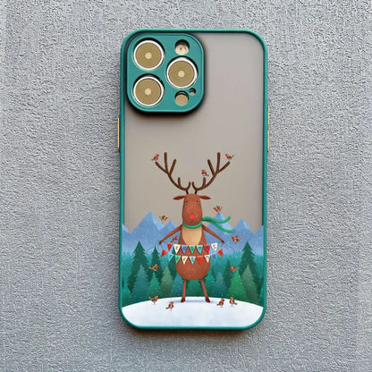Luxury Cartoon Christmas Phone Cases for IPhone 11 12 13 Mini Pro Max 14 15 16 Pro Max Plus XS XR X Simple Santa Shockproof Case