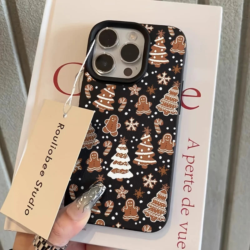 Christmas Phone Case For iPhone 17 11 13 12 15 14 16 Pro Max XS XR X 7 8 Plus 17 Air Snowman Christmas Tree Lychee Texture Cover