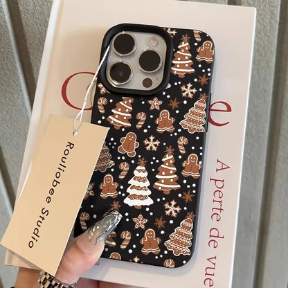 Christmas Phone Case For iPhone 17 11 13 12 15 14 16 Pro Max XS XR X 7 8 Plus 17 Air Snowman Christmas Tree Lychee Texture Cover