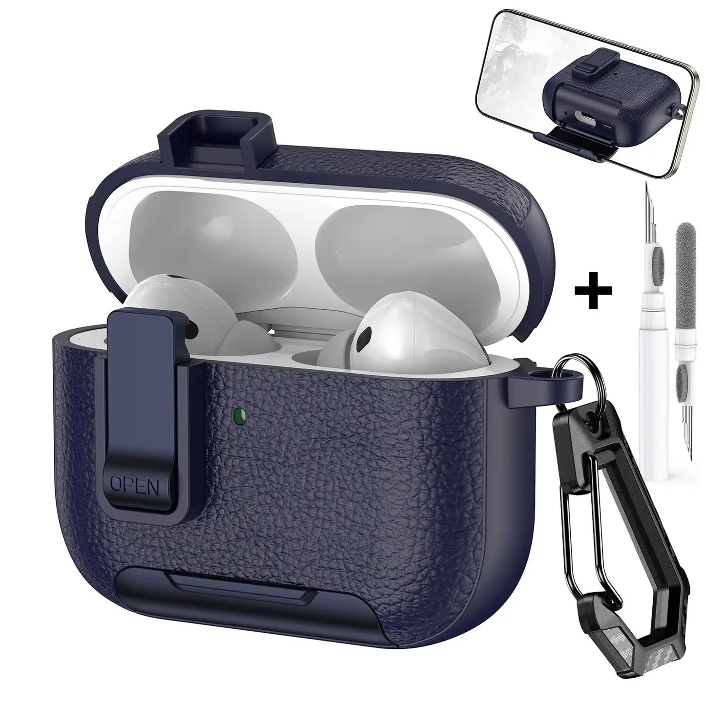 for AirPods Pro 3 Case with Phone Stand&Safety Lock Shockproof Protective Cover with Cleaner Kit for Women Men for AirPods Pro 3