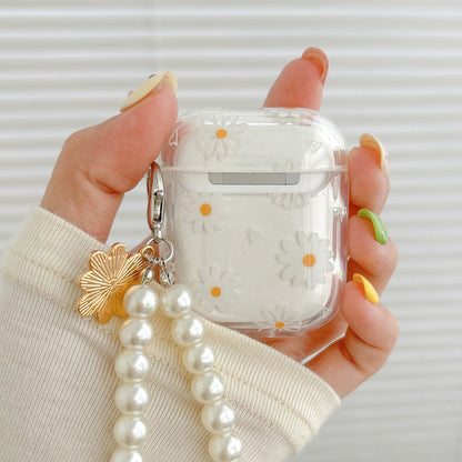 Wireless Bluetooth case for AirPods1/2 AirPods3 AirPods pro and pro2 tpu flower pattern earphone cover with imitation pearl chai