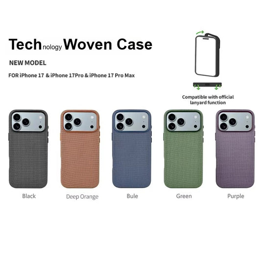 Original Tech nology Woven Linen-Textured Phone Cases For IPhone 17 Pro Max with Lanyard Function Anti-Scratch Protective Cover