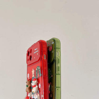 3D Christmas Stand Holder With Bell Pendant Phone Case For iPhone 17 16 15 14 13 12 11 Pro Max Plus Santa Claus Keychain Cover