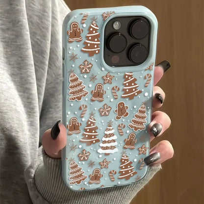 Cartoon Christmas Tree Snowman Phone Case For iPhone 17 16 15 14 Plus 13 12 11 Pro Max 16 Plus Shockproof Folds Texture Cover