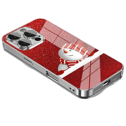 Christmas Santa Claus Snowman Pattern Glass Electroplated PHONE Case for iPhone Case for 11/12/13/14/15/16/17 Pro MAX