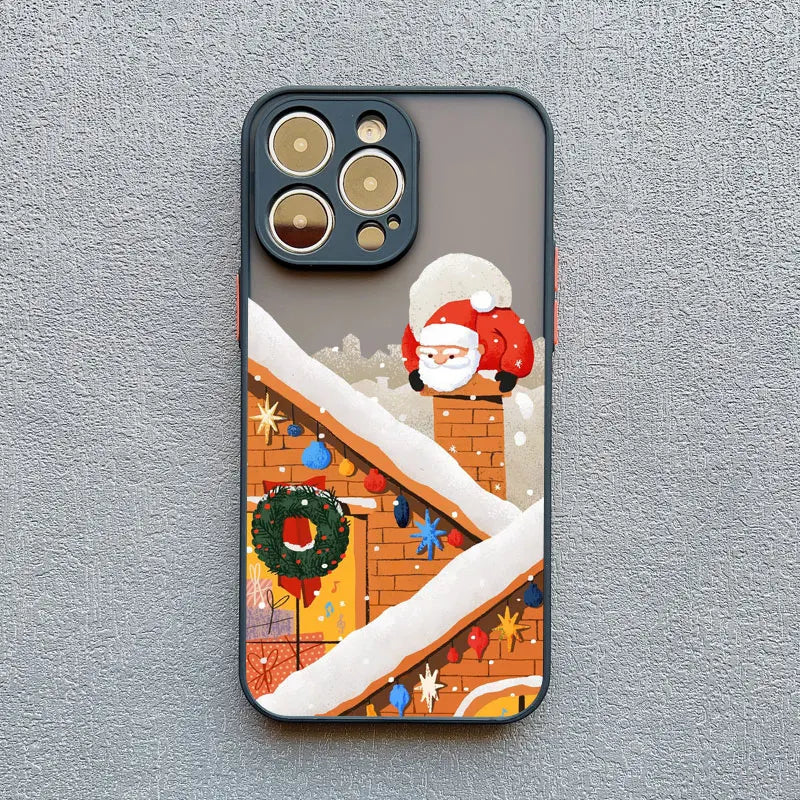 Luxury Cartoon Christmas Phone Cases for IPhone 11 12 13 Mini Pro Max 14 15 16 Pro Max Plus XS XR X Simple Santa Shockproof Case