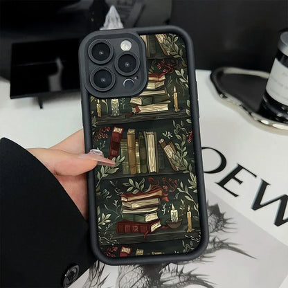 Book Shelf Creative Pattern Silicone Phone Case For iPhone 16 Pro Max Cases iPhone 15 14 13 12 11 XS Max X XR 7 8 Plus 16E Cover