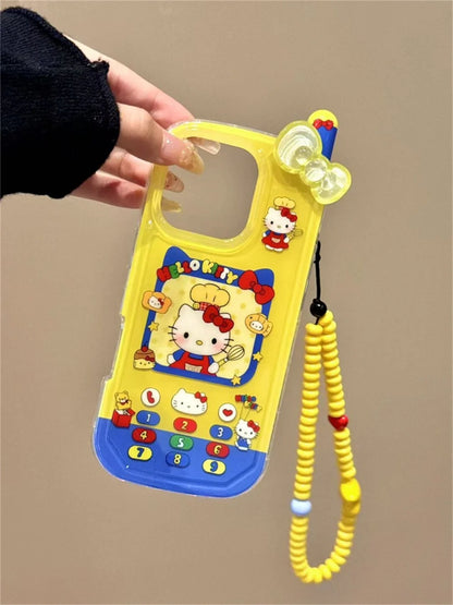 ins Cute Hello Kitty Bow Telephone Phone Case For iPhone 16 15 14 13 Pro Max Shockproof Bumper Protective Back Cover 3D Fundas