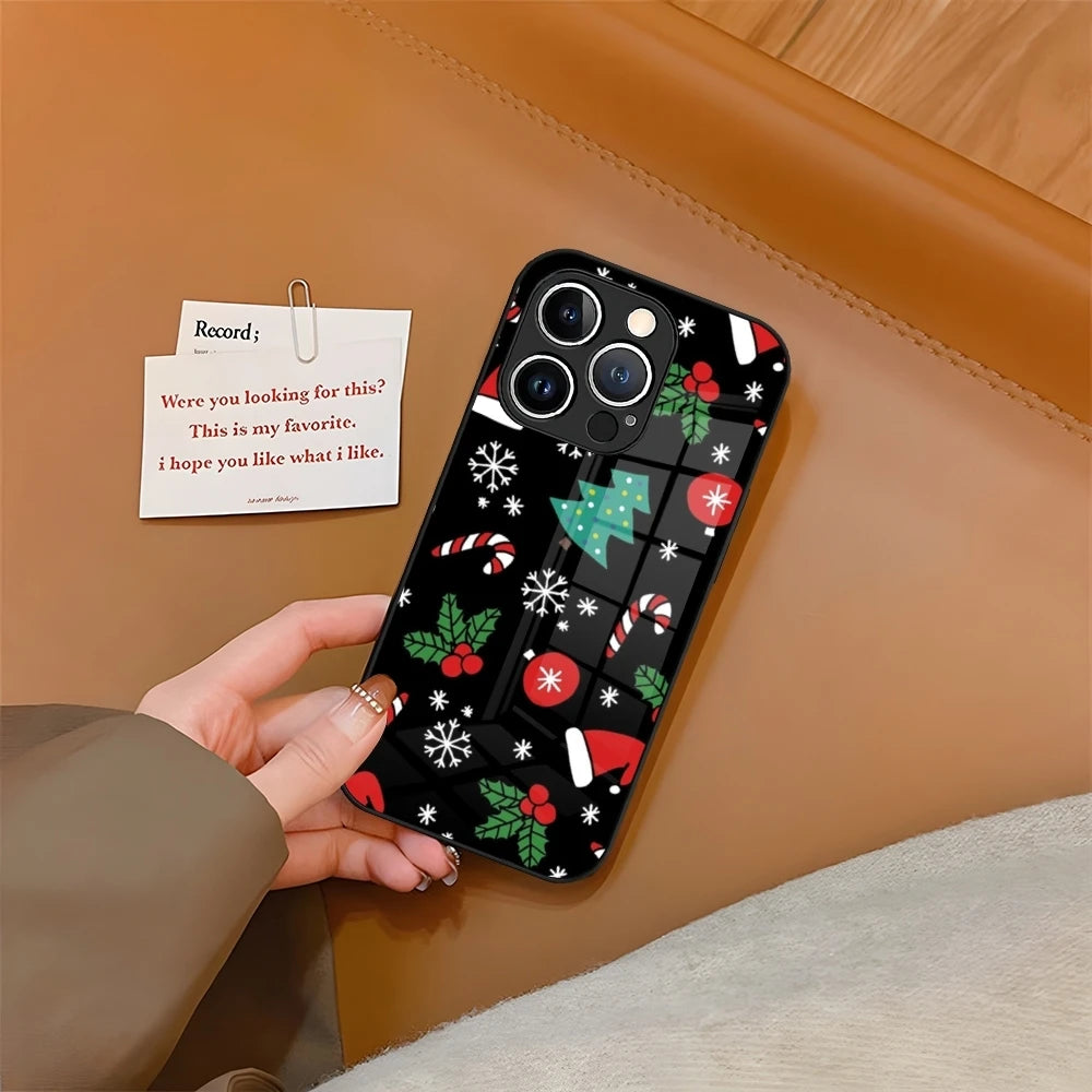 Christmas Phone Case Tempered Glass For iPhone 16 15 13 14 12 11 Pro XS Max Plus Mini SE2020 Coque