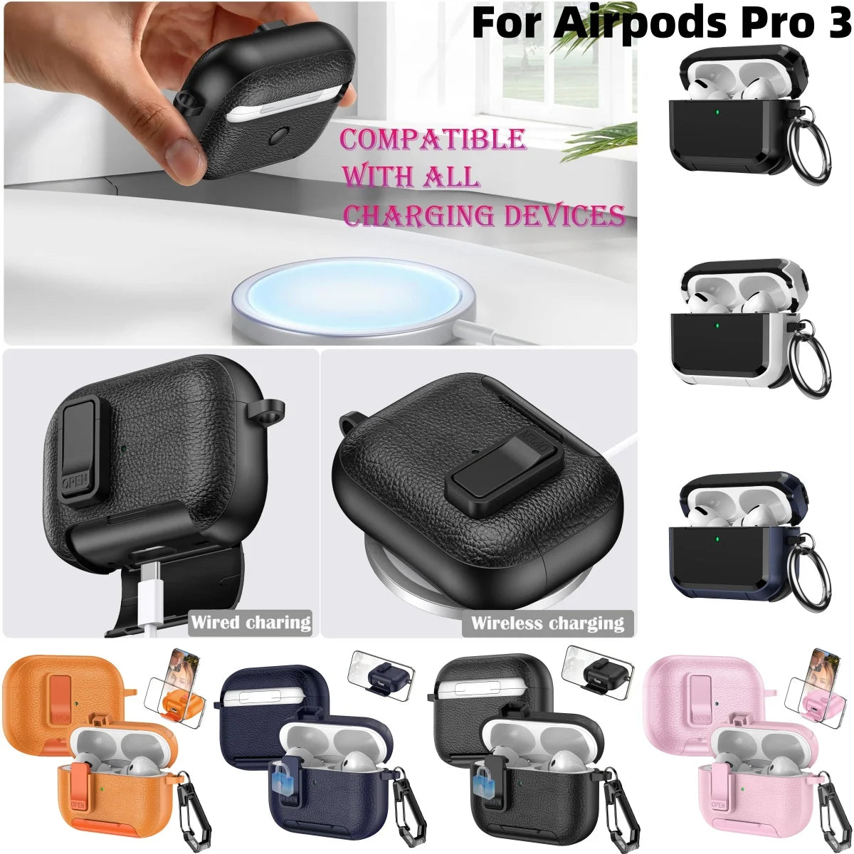 for AirPods Pro 3 Case with Phone Stand&Safety Lock Shockproof Protective Cover with Cleaner Kit for Women Men for AirPods Pro 3
