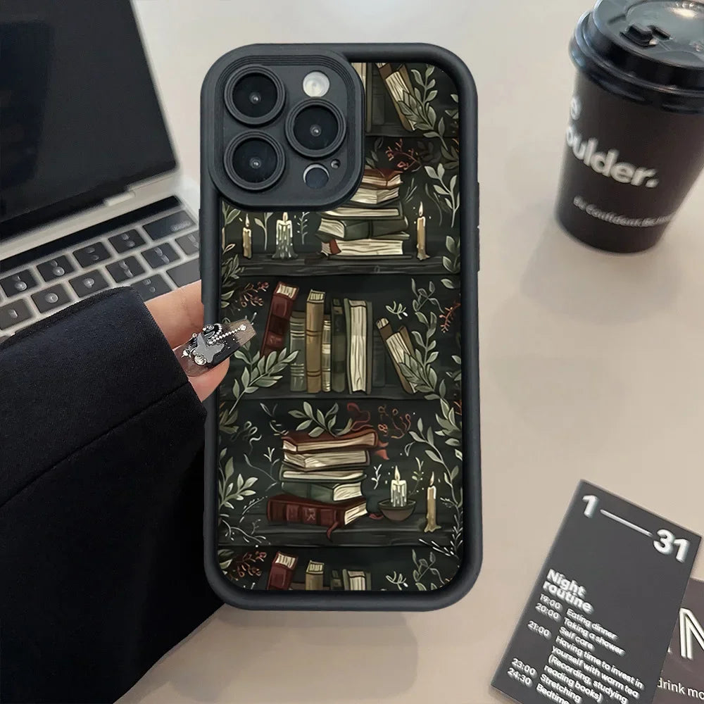 Book Shelf Creative Pattern Silicone Phone Case For iPhone 16 Pro Max Cases iPhone 15 14 13 12 11 XS Max X XR 7 8 Plus 16E Cover
