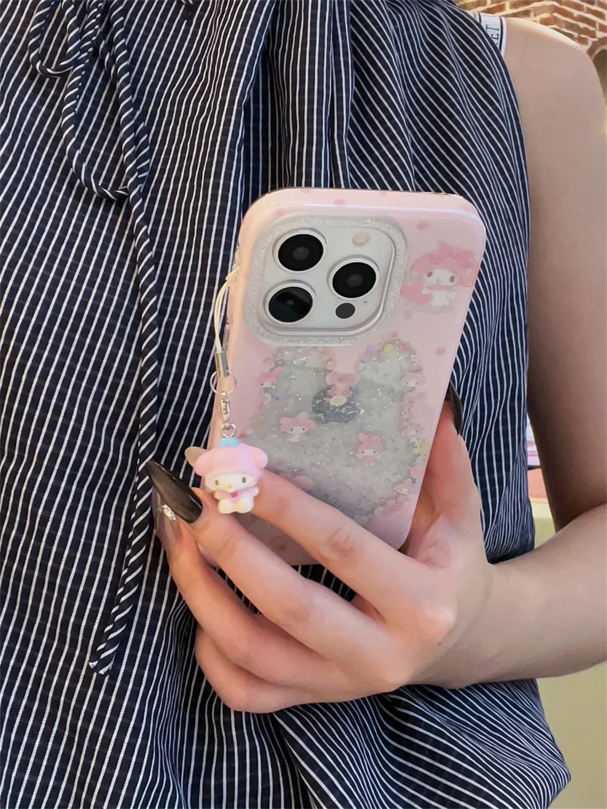 Funny Cute Clear Glitter Melody Phone Case For iPhone 16 Pro 15 14 Pro Max Protective Cover with Pendant Shockproof Cases