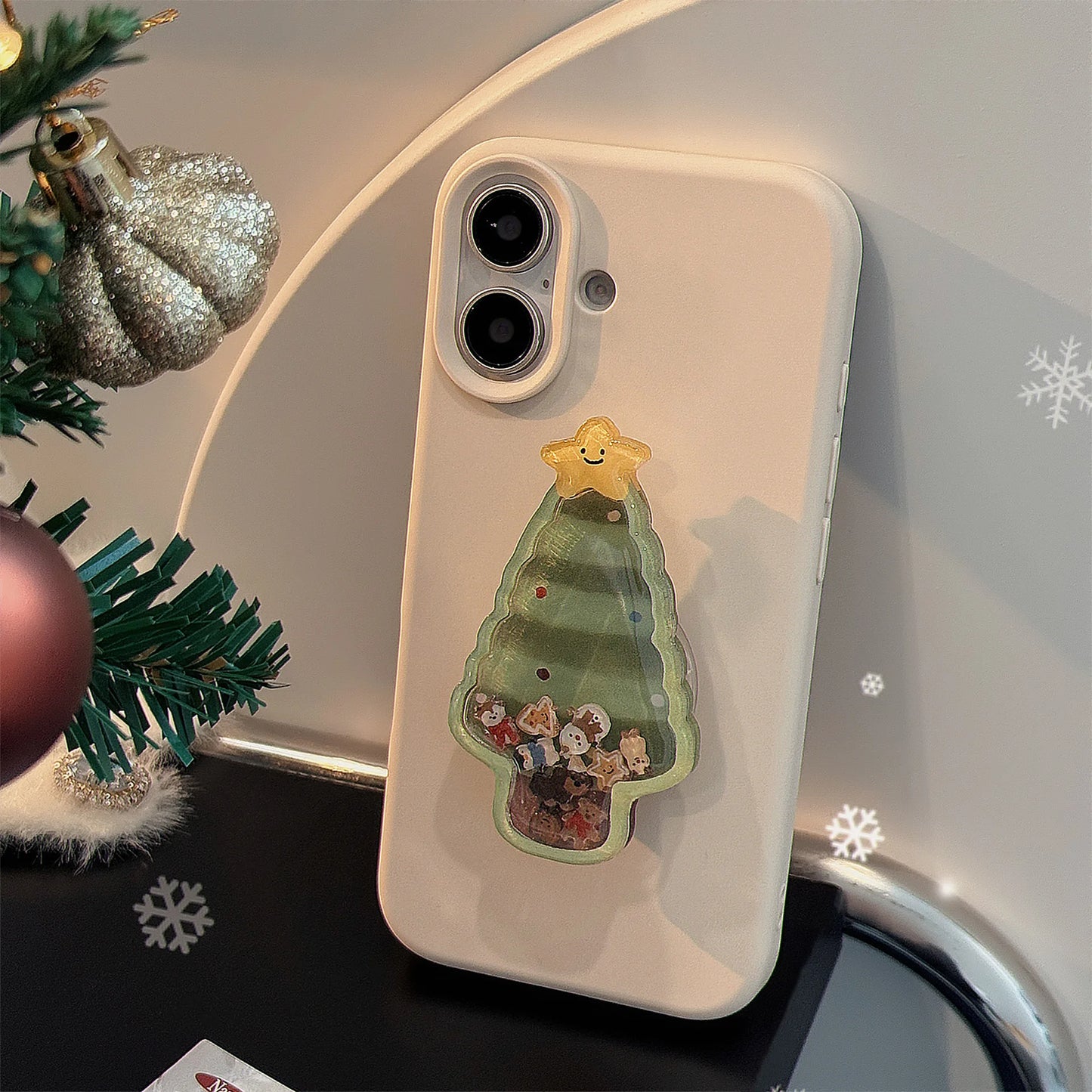 Christmas Tree Phone Cases with Holder for iPhone 16 15 14 Pro Max 13 12 11 Soft Matte Shockproof Cover with Stand