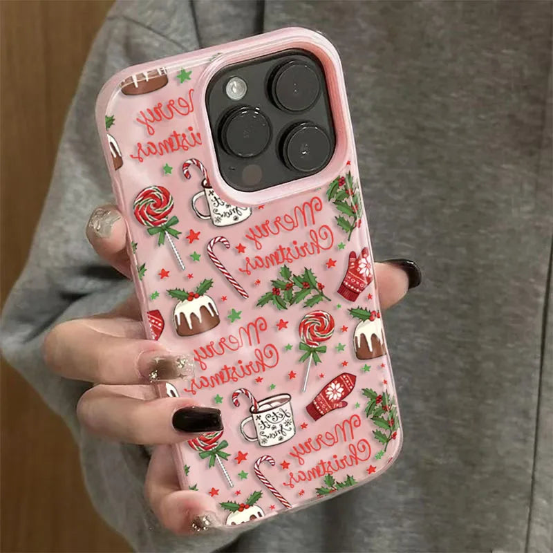 Christmas cake lollipop red Stars Phone Cases for iPhone 11 12 13 14 15 16 17 Pro Max Air Plus Shockproof Soft TPU Cover Case