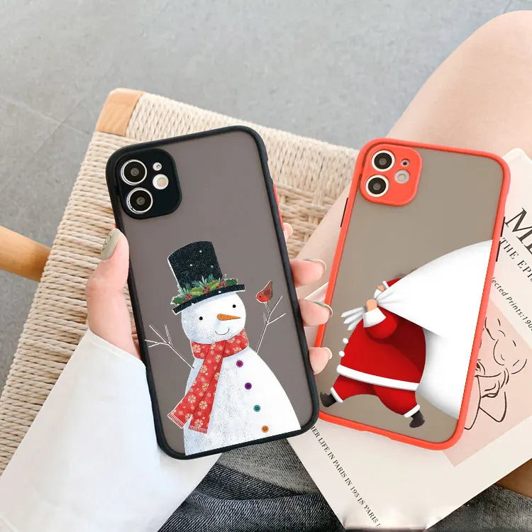Luxury Cartoon Christmas Phone Cases for IPhone 11 12 13 Mini Pro Max 14 15 16 Pro Max Plus XS XR X Simple Santa Shockproof Case