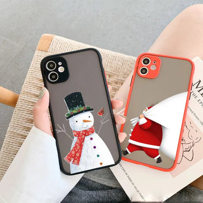 Luxury Cartoon Christmas Phone Cases for IPhone 11 12 13 Mini Pro Max 14 15 16 Pro Max Plus XS XR X Simple Santa Shockproof Case