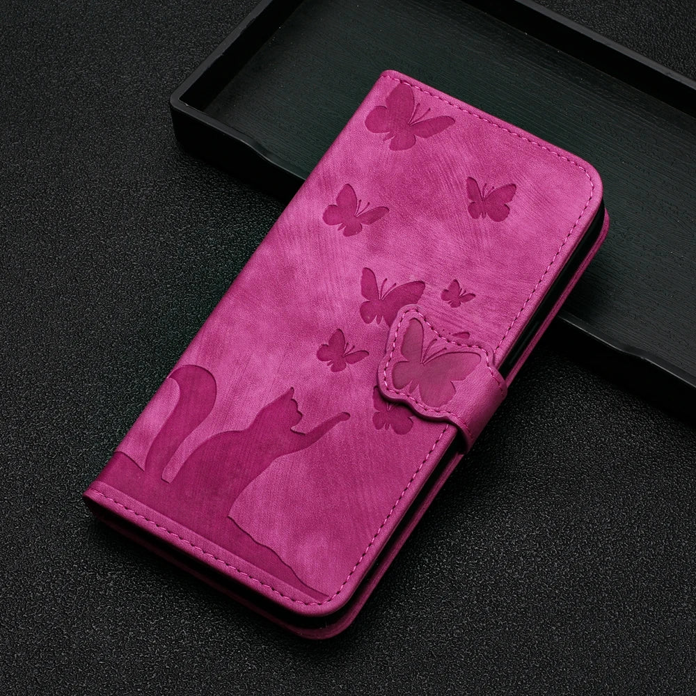i Phone 17 Flip Case for Coque iPhone 15 16 14 13 12 11 Pro Max iPhon 15 Plus Cases Cute Cat Butterfly Leather Wallet Back Cover