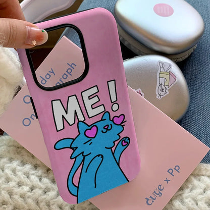 Funny Love Pink Cat Phone Case for IPHONE 16 15PRO MAX 14 13 12 11 PRO 14 Plus XR XS Acrylic TPU Two in One Mobile Phone Cases
