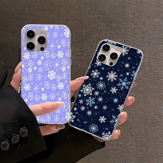 Christmas Snowflake Pattern Phone Case For iPhone 16 15 14 13 12 17 Pro Max Plus Multicolor Matte Silver-Plated Protective