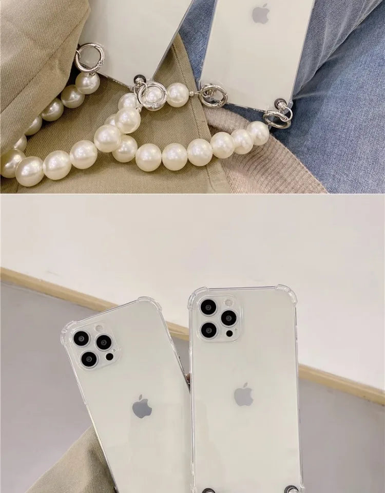 Pearl Bracelet Chain Phone case For iPhone 16 15 14 13 12 11 Pro X XS Max XR 7 8 Plus Shockproof Protection Cover