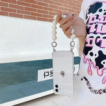 Pearl Bracelet Chain Phone case For iPhone 16 15 14 13 12 11 Pro X XS Max XR 7 8 Plus Shockproof Protection Cover