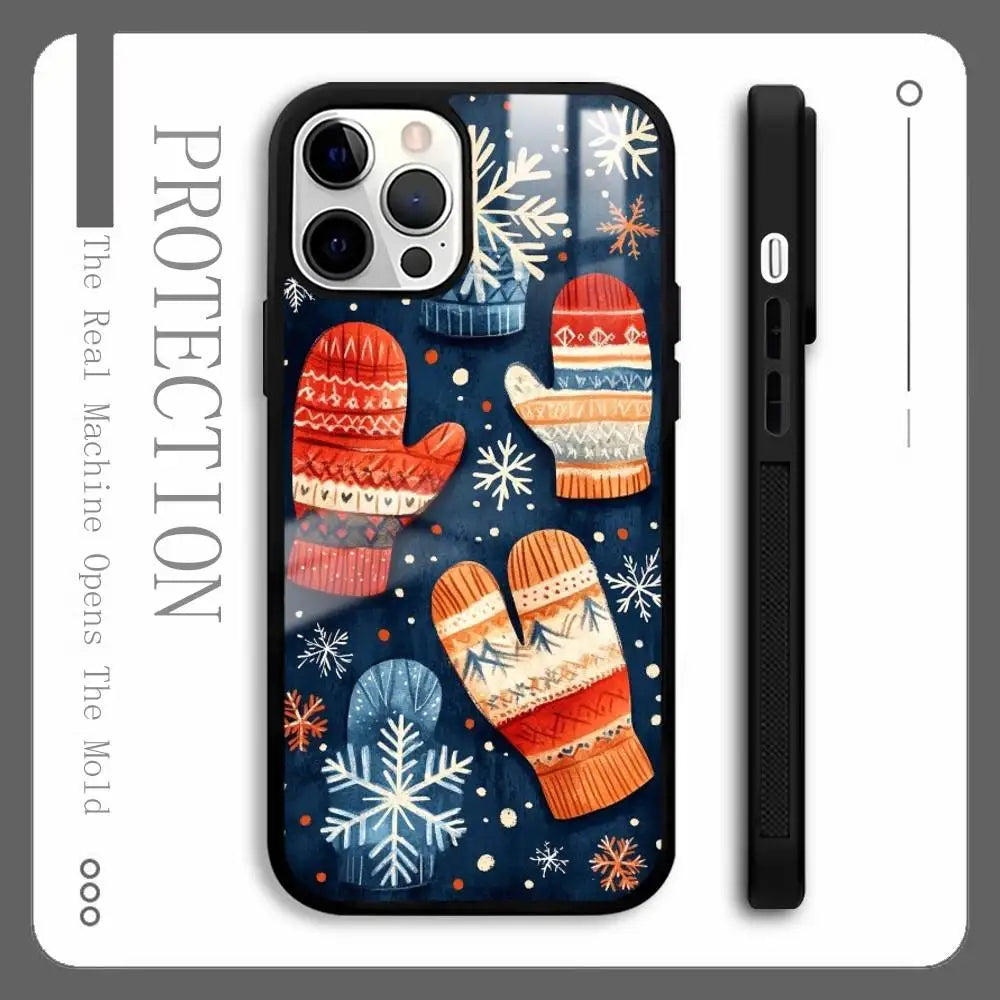 Christmas Gloves Cool Phone Case For IPhone 16 15 14 13 12 11 Pro Max Plus Mini Plus Hard Mirror Surface Protect Funda