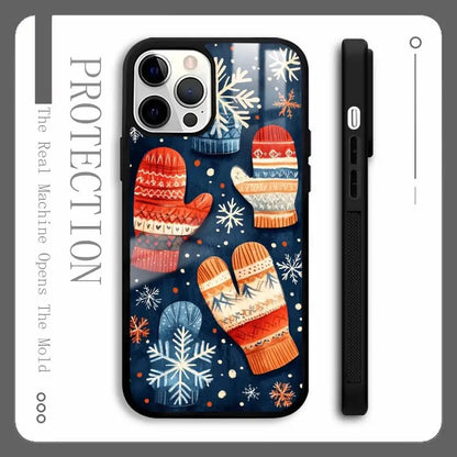 Christmas Gloves Cool Phone Case For IPhone 16 15 14 13 12 11 Pro Max Plus Mini Plus Hard Mirror Surface Protect Funda