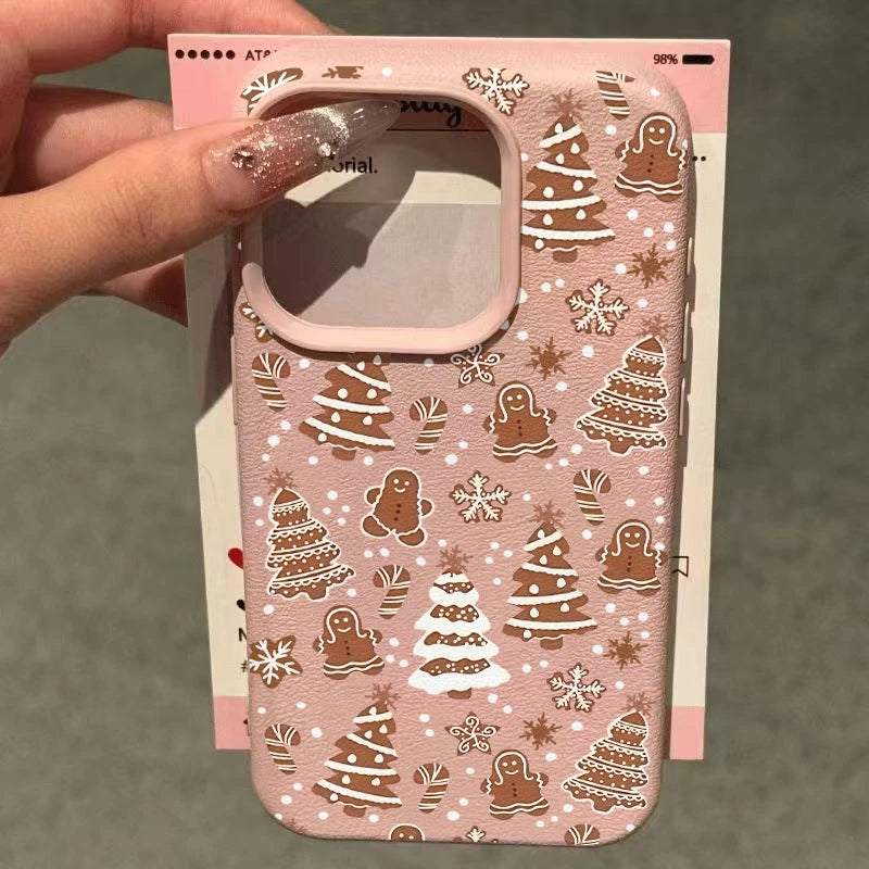 Christmas Phone Case For iPhone 17 11 13 12 15 14 16 Pro Max XS XR X 7 8 Plus 17 Air Snowman Christmas Tree Lychee Texture Cover