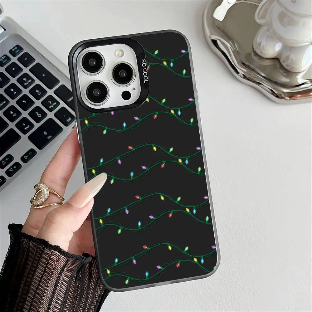Christmas Lights Phone Case For iPhone 16 15 14 13 12 17 Pro Max Independent Metal Button Electroplating Mobile