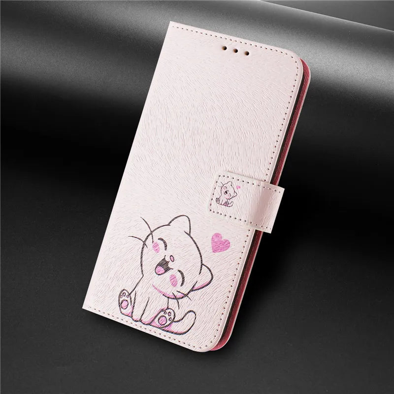 13 Leather Phone Case For iPhone 13 12 Mini 11 Pro 13Pro 12Pro Max 11Pro Coque Flip Cover Wallet Magnetic Painted Cases Cat Bear