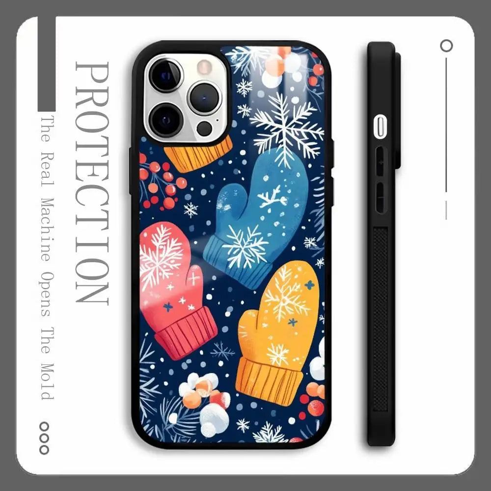 Christmas Gloves Cool Phone Case For IPhone 16 15 14 13 12 11 Pro Max Plus Mini Plus Hard Mirror Surface Protect Funda