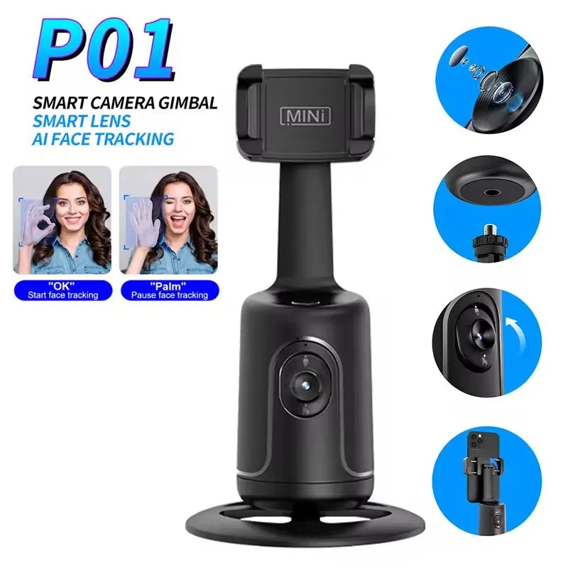Auto Tracking Shooting Gimbal AI Camera Recognition Body Face Track 360 Rotation Intelligent
