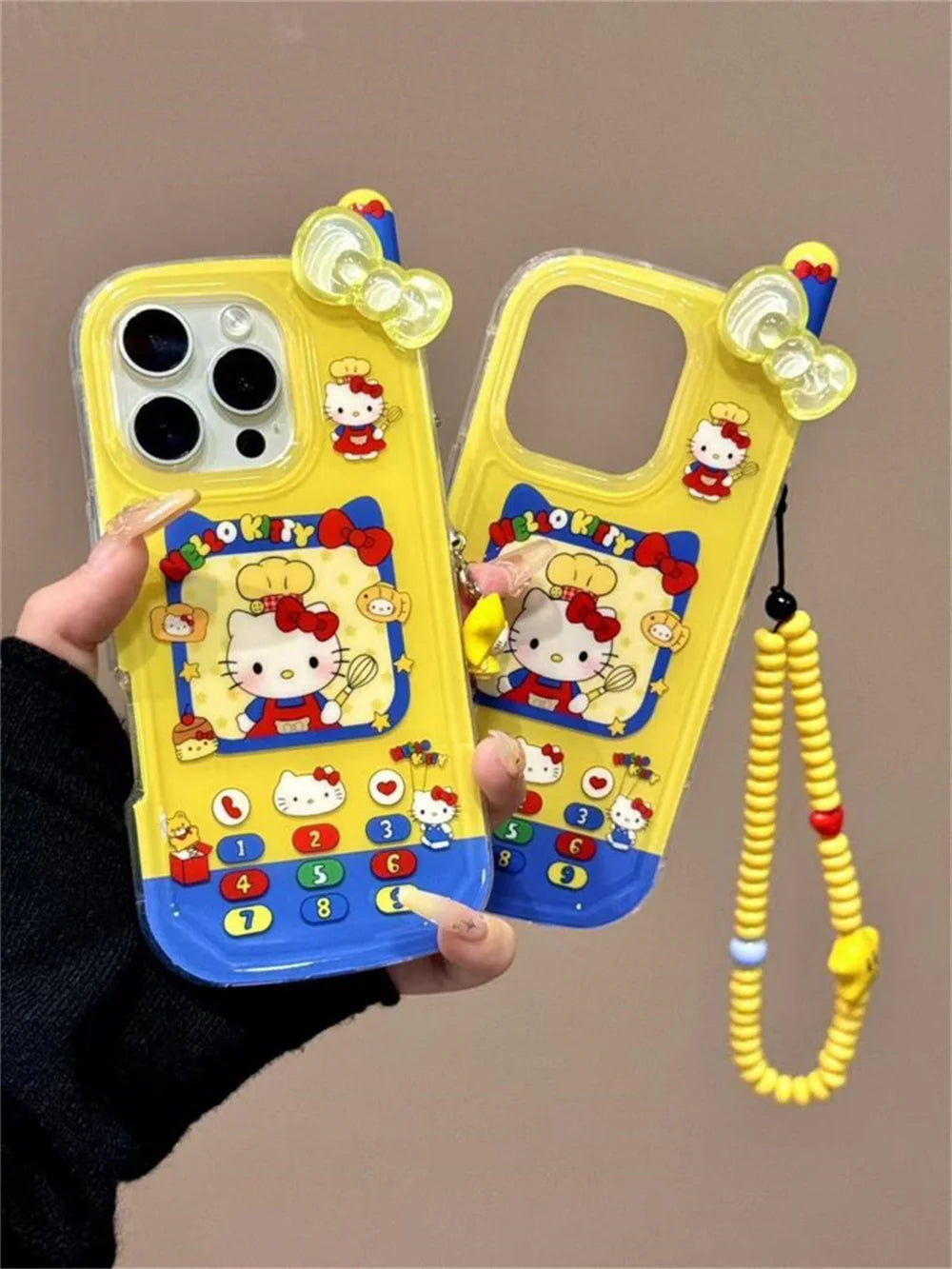 ins Cute Hello Kitty Bow Telephone Phone Case For iPhone 16 15 14 13 Pro Max Shockproof Bumper Protective Back Cover 3D Fundas