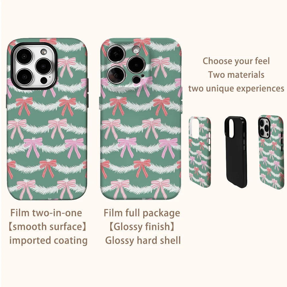 Christmas Bow Phone Case for IPhone 16 15 14 13 12 11 X XS XR XSMAX 7 8 Pro Max Plus Double-layer Back Cover