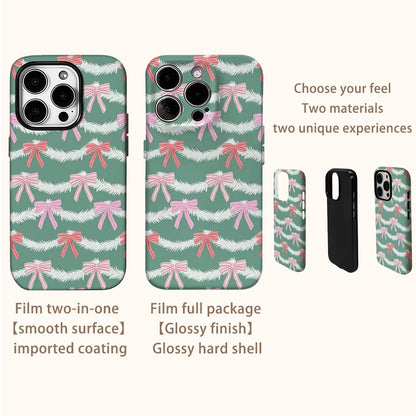 Christmas Bow Phone Case for IPhone 16 15 14 13 12 11 X XS XR XSMAX 7 8 Pro Max Plus Double-layer Back Cover