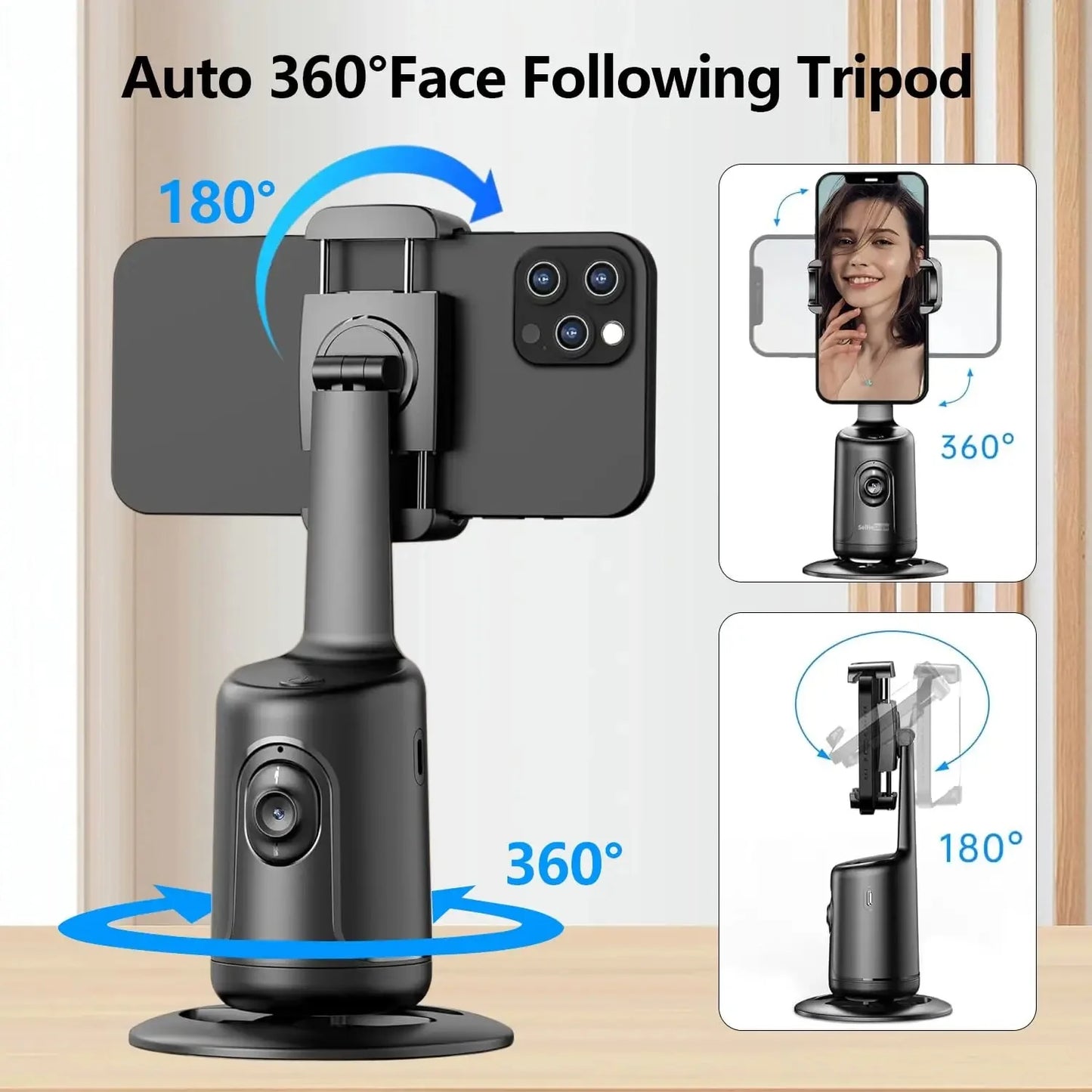 Auto Face Tracking Phone Holder 360° Rotation Motion Tracking Mount Selfie Stick Tripod