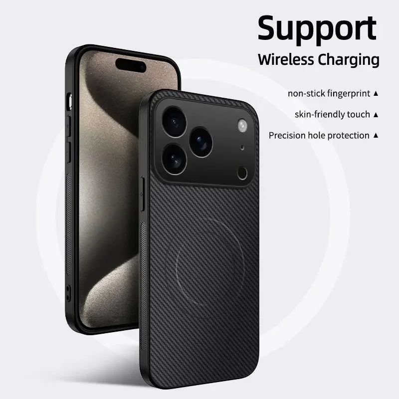 Magnetic Carbon Fiber Phone Case For iPhone 17 Pro Max 17Pro 17Air Cases For Magsafe Wireless Charge Protective Shell Back Cover