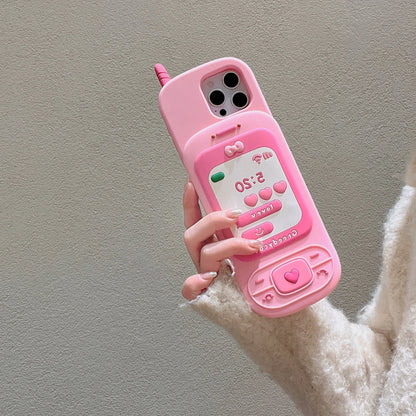 Couple's Fun Accessories Fashionable Pink Push-pull Telephone Design Phone Case For iPhone 13 14 15 16 Pro Max Anti Drop Case